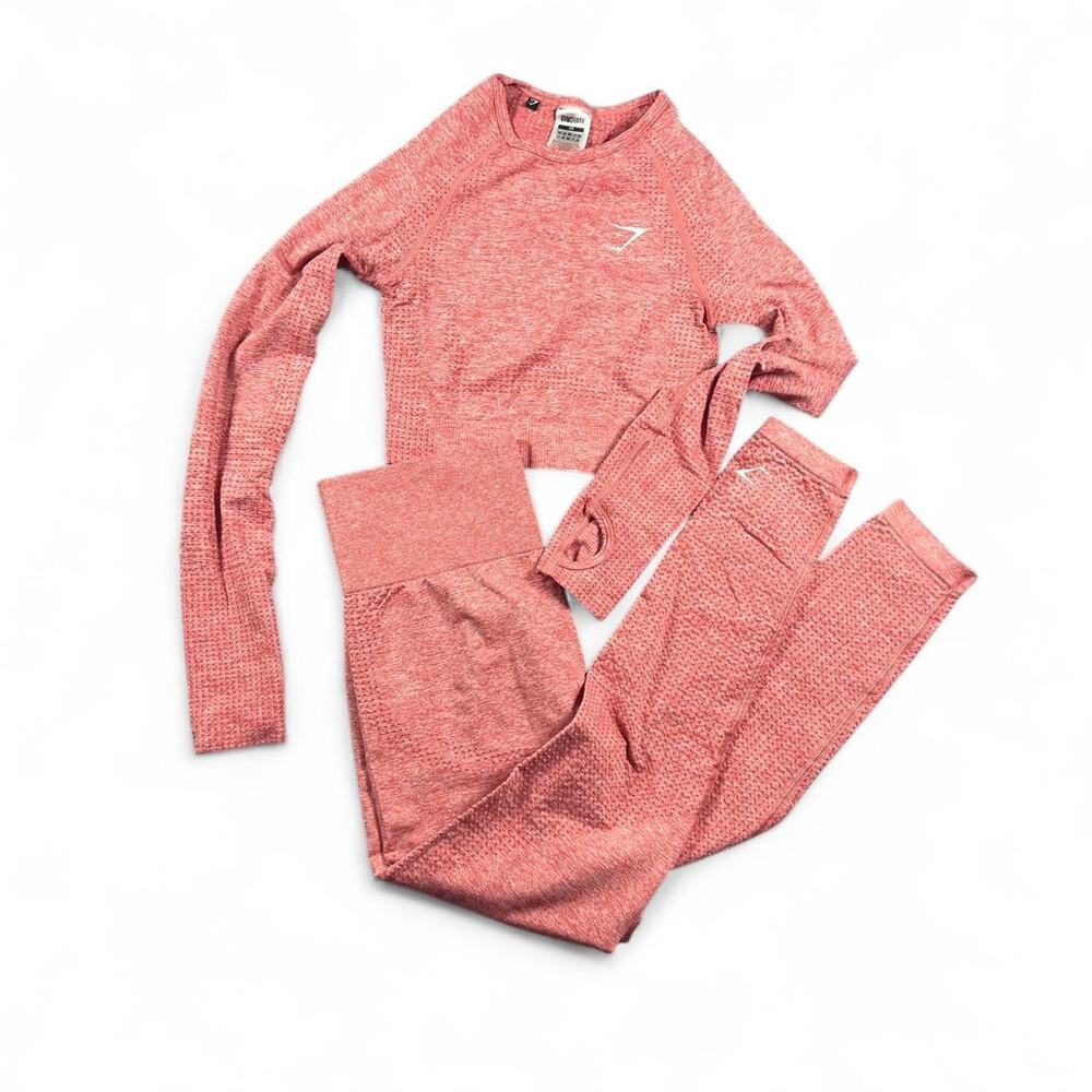 Gymshark Vital Seamless Crop Long Sleeve & High Waisted Leggings Set XS Pink